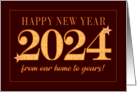 New Year 2024 Our Home to Yours Gold Effect on Dark Red with Stars card