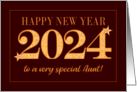 For Aunt New Year 2024 Gold Effect on Dark Red with Stars card