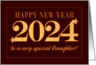 For Daughter New Year 2024 Gold Effect on Dark Red with Stars card