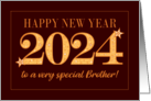For Brother New Year 2024 Gold Effect on Dark Red with Stars card