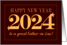 For Father in Law New Year 2024 Gold Effect on Dark Red with Stars card