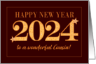 For Cousin New Year 2024 Gold Effect on Dark Red with Stars card