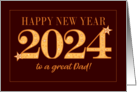 For Dad New Year 2024 Gold Effect on Dark Red with Stars card