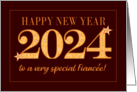 For Fiancee New Year 2024 Gold Effect on Dark Red with Stars card