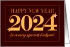 For Godson New Year 2024 Gold Effect on Dark Red with Stars card