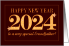For Grandfather New Year 2024 Gold Effect on Dark Red with Stars card