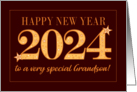 For Grandson New Year 2024 Gold Effect on Dark Red with Stars card