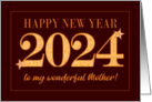 For Mother New Year 2024 Gold Effect on Dark Red with Stars card