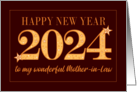For Mother in Law New Year 2024 Gold Effect on Dark Red with Stars card