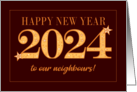For Neighbours New Year 2024 Gold Effect on Dark Red with Stars card
