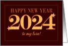 For Twin New Year 2024 Gold Effect on Dark Red with Stars card
