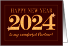 For Partner New Year 2024 Gold Effect on Dark Red with Stars card