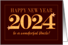 For Uncle New Year 2024 Gold Effect on Dark Red with Stars card