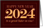 For Sister in Law New Year 2024 Gold Effect on Dark Red with Stars card