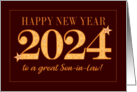For Son in Law New Year 2024 Gold Effect on Dark Red with Stars card