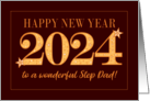 For Step Dad New Year 2024 Gold Effect on Dark Red with Stars card