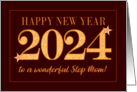 For Step Mom New Year 2024 Gold Effect on Dark Red with Stars card