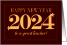 For Teacher New Year 2024 Gold Effect on Dark Red with Stars card