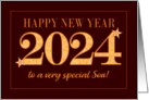 For Son New Year 2024 Gold Effect on Dark Red with Stars card