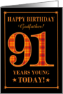 Custom Name or Relation 91st Birthday Orange Plaid on Black Godfather card