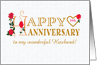 For Husband Custom Year Anniversary with Roses and Gold-effect Letteri card