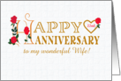 For Wife Custom Year Anniversary with Roses and Gold-effect Lettering 22nd card