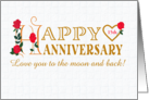 For Spouse Custom Year Romantic Anniversary with Red Roses and Heart 15th card
