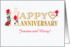 Custom Name and Year Romantic Anniversary with Red Roses and Heart 20th card