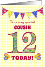 For Cousin 12th Birthday with Primrose Flowers and Bunting card