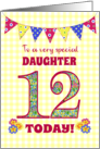 For Daughter 12th Birthday with Primrose Flowers and Bunting card