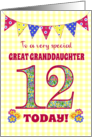 For Great Granddaughter 12th Birthday with Primrose Flowers Bunting card