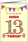 For Cousin 13th Birthday with Primrose Flowers and Bunting card