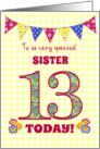 For Sister 13th Birthday with Primrose Flowers and Bunting card