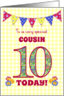 For Cousin 10th Birthday with Primrose Flowers and Bunting card