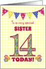 For Sister 14th Birthday with Primrose Flowers and Bunting card