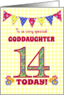 For Goddaughter 14th Birthday with Primrose Flowers and Bunting card