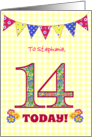 Custom Name Stephanie 14th Birthday with Primrose Flowers and Bunting card