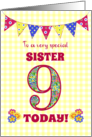 For Sister 9th Birthday with Primrose Flowers and Bunting card