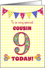 For Cousin 9th Birthday with Primrose Flowers and Bunting card