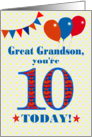 Great Grandson 10th Birthday with Bunting Stars and Balloons card