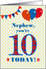 For Nephew 10th Birthday with Bunting Stars and Balloons card
