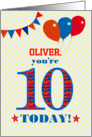 Custom Name 10th Birthday with Bunting Stars and Balloons card