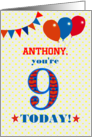 Custom Name 9th Birthday with Bunting Stars and Balloons card