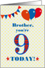 For Brother 9th Birthday with Bunting Stars and Balloons card