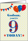 For Godson 9th Birthday with Bunting Stars and Balloons card