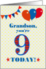 For Grandson 9th Birthday with Bunting Stars and Balloons card