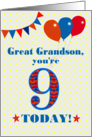 Great Grandson 9th Birthday with Bunting Stars and Balloons card