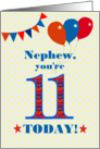 For Nephew 11th Birthday with Bunting Stars and Balloons card