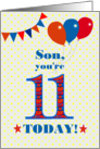 For Son 11th Birthday with Bunting Stars and Balloons card