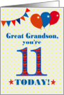 Great Grandson 11th Birthday with Bunting Stars and Balloons card